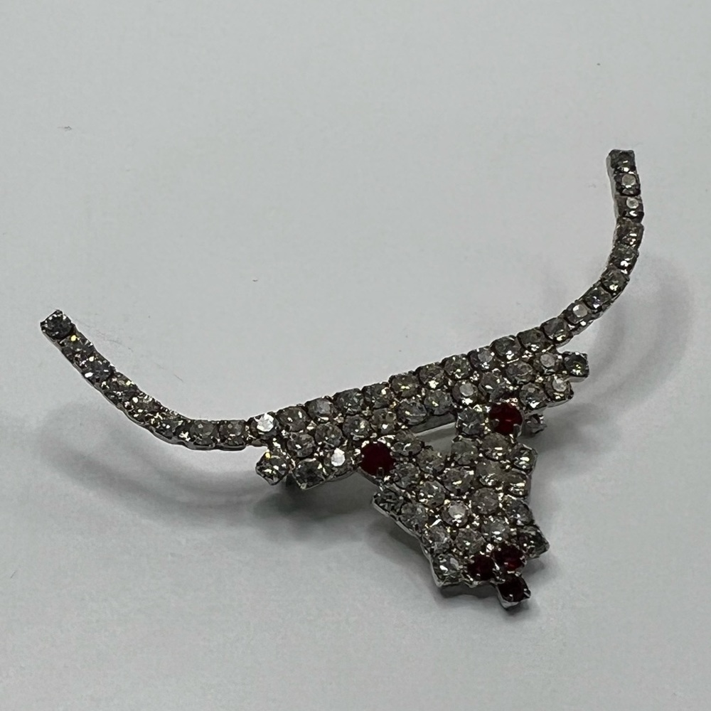 Red and Clear Rhinestone Texas Longhorn Brooch/Pin
